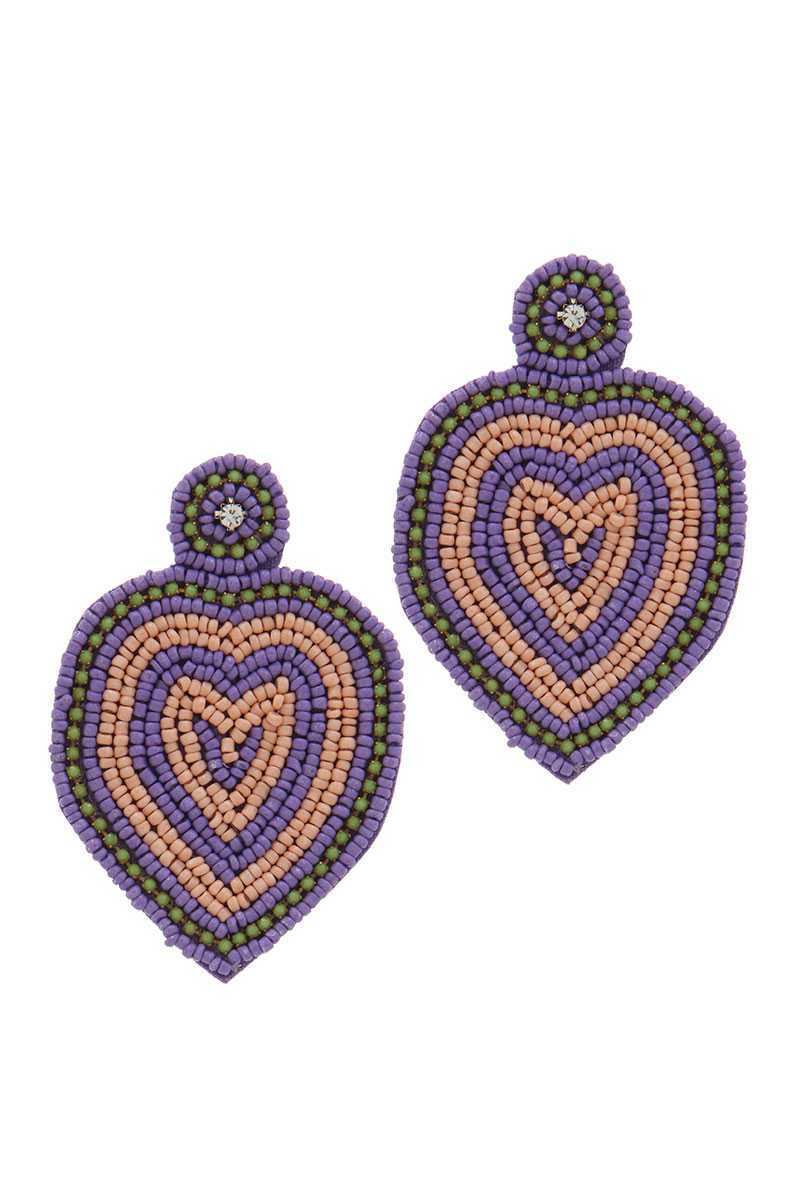 Fashion Beaded Purple/Lavender Heart Drop Earring