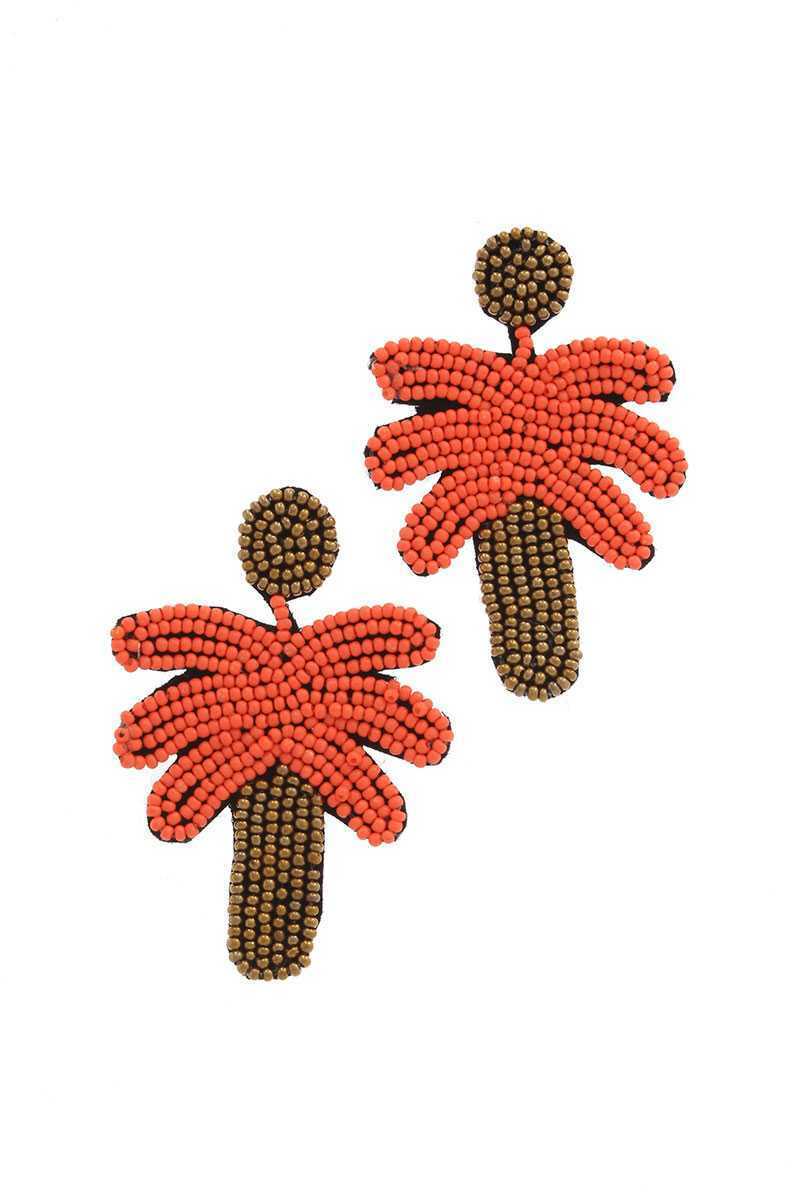 Orange And Gold Statement Handmade Palm Tree Beaded Earring