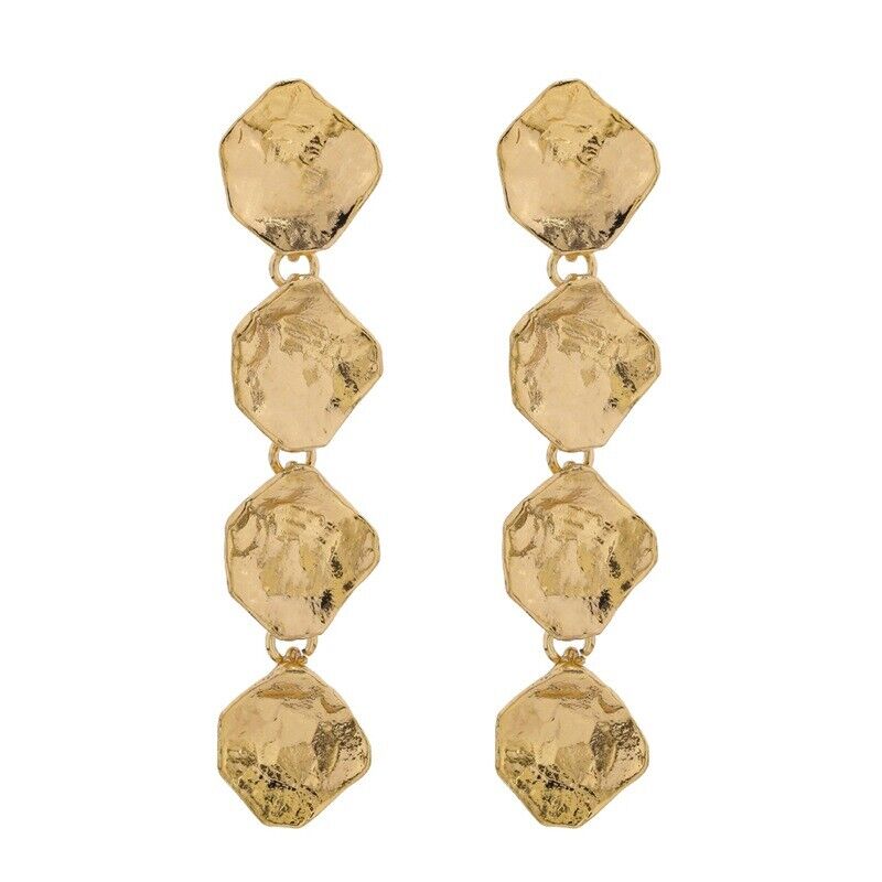 Gold Plated Hammered Long Drop Earrings