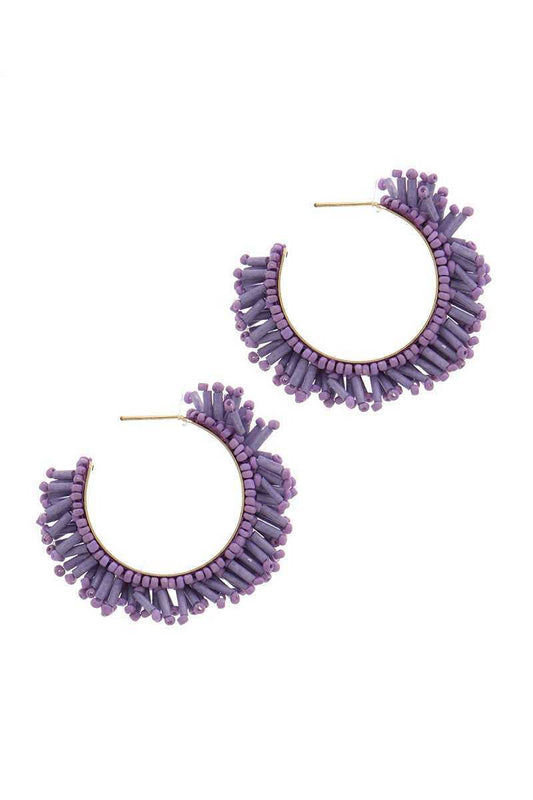 Lavender/Purple Beaded Hoop Earring