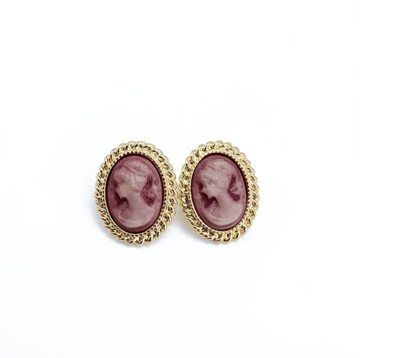 Vintage Woman/girl Frame Picture Pink Stud Earring