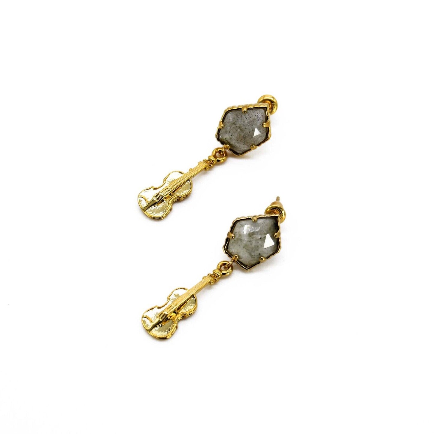 Grey Labradorite Gemstone Violin Earring