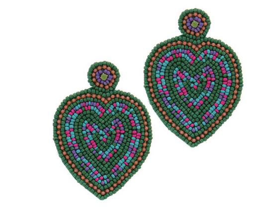 Beaded Green heart Drop Earring