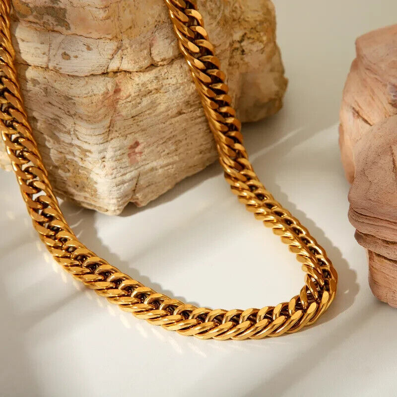 Gold Plated Stainless Steel Plain Chain Necklace