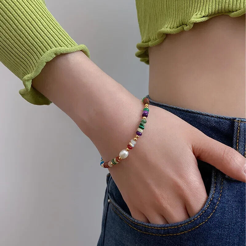 Multicolored And Precious Pearl Handmade Stainless Steel Beaded Bracelet