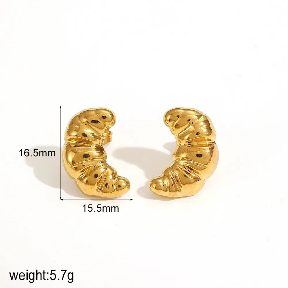 18k Gold Plated Stainless Steel Croissant Stud Earring