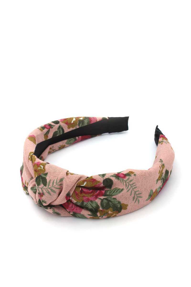 Pink Hairband, Headband, Floral Vintage Headband Linen Hairband