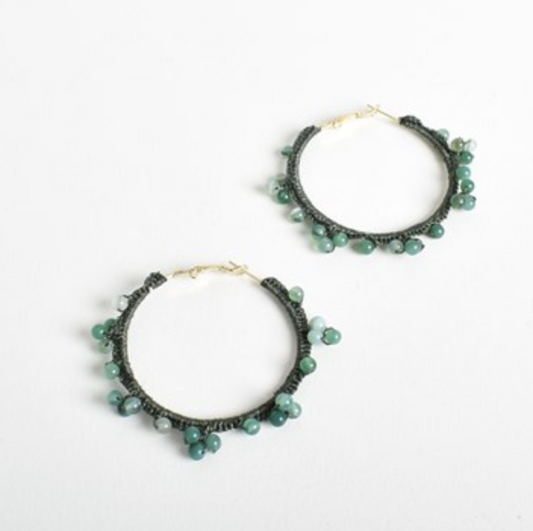 Green Statement Crochet beaded Hoop Earring