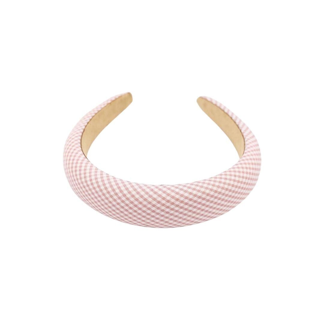 Baby Pink And White Plaid Padded Hairband / Headband