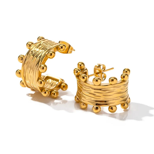 18k Gold Plated Stainless Steel Studded Hoop Earring