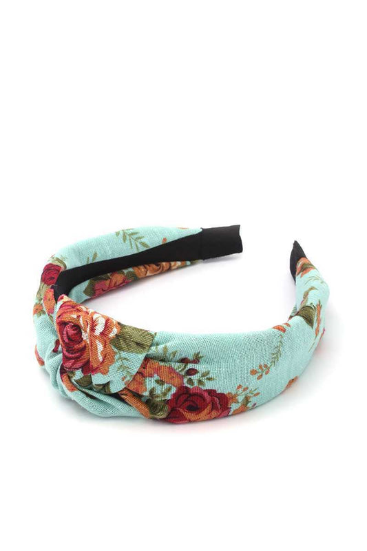 Blue Hairband, Headband, Floral Vintage Headband Linen Hairband