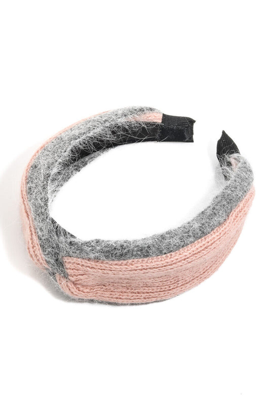 Pink and Grey Knitted Soft Flat Knot Headband