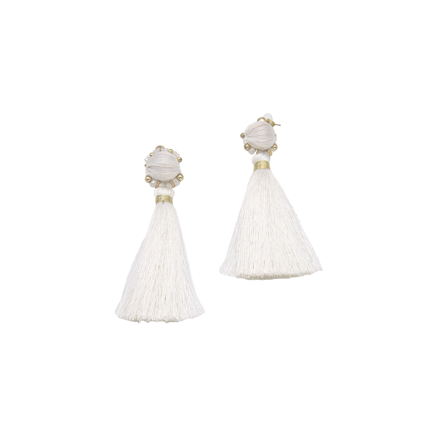 White Beaded Long Tassel Drop Earring