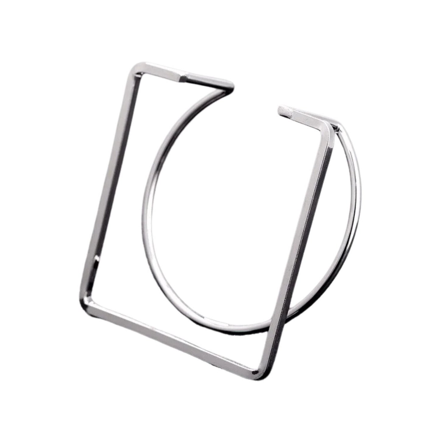 Silver Round Square Open Resizable Cuff Bangle Bracelet