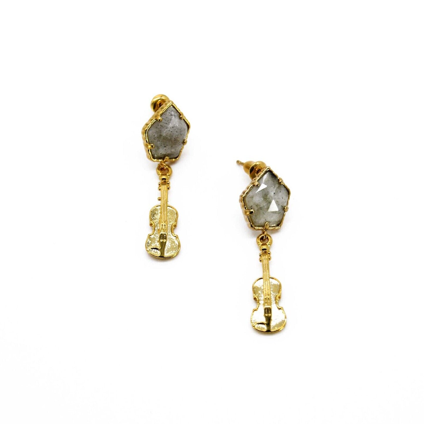 Grey Labradorite Gemstone Violin Earring