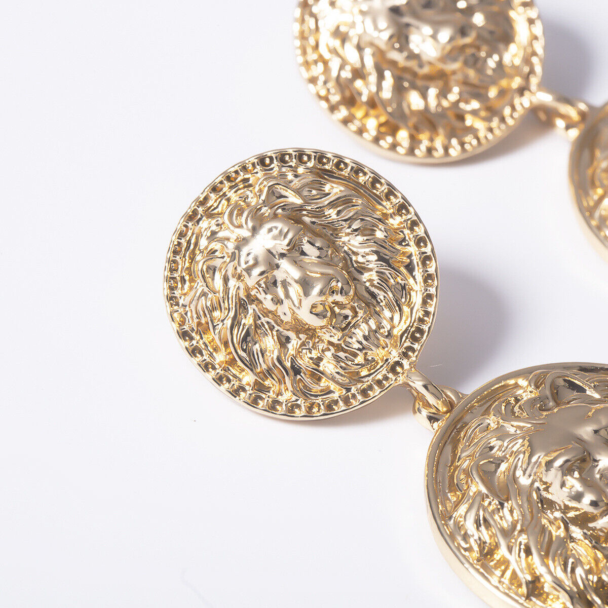 Gold Round Fashion Lion Drop Statement Earring