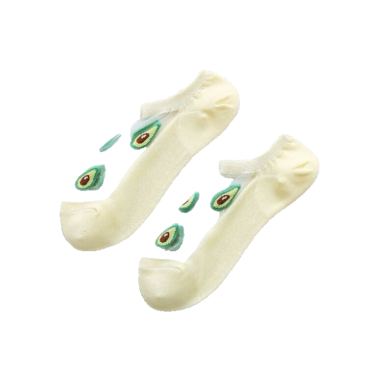 Yellow Avocado Cotton And Sheer Heart Ankle Socks