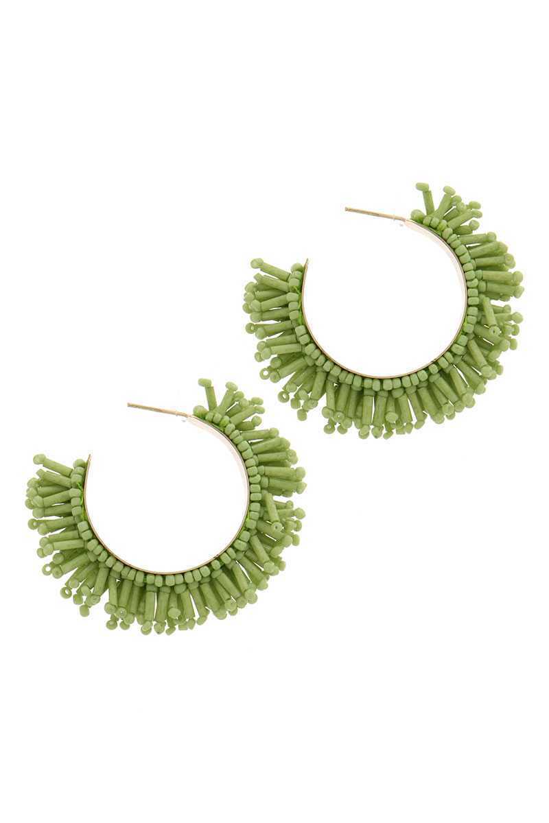 Green Beaded Hoop Earring