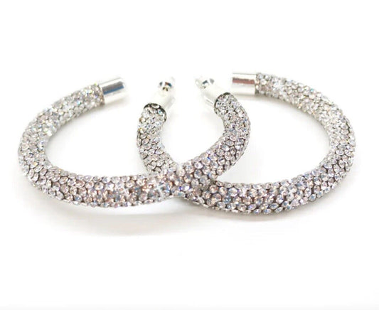 Silver Rhinestones Hoop Drop Earring