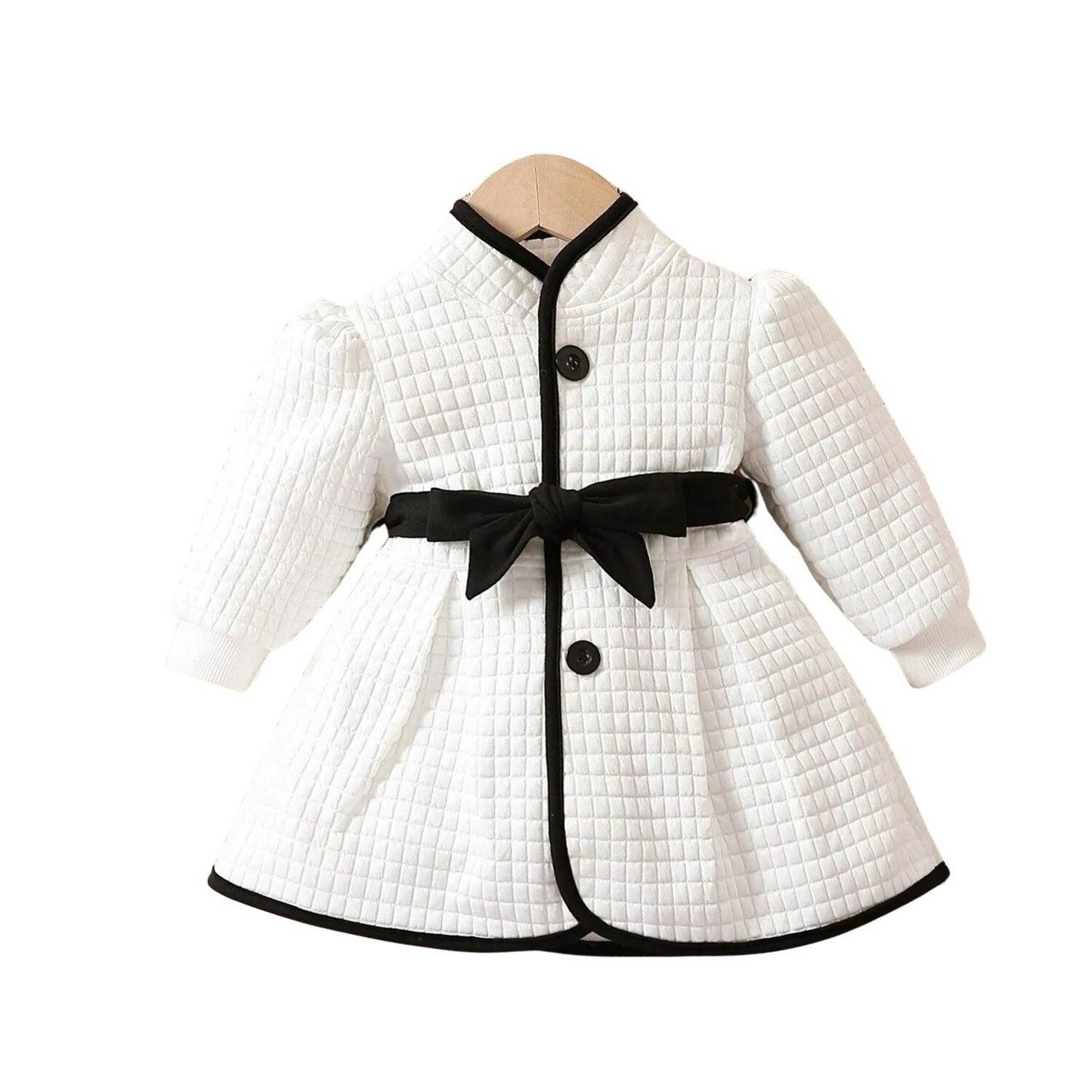 18-24 M White And Black Baby Girl Thermal Belted Quilted Dress/ Coat
